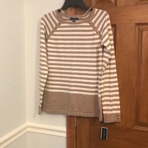Size Medium tan and white striped blouse